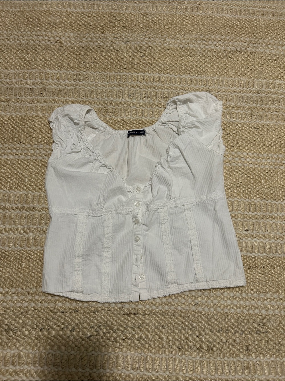 Brandy Melville White Ruffle-Trim Button Front Top